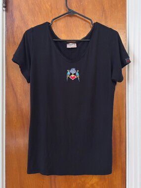 Embroidered Robin Bird Heart Tree Tee (XL)